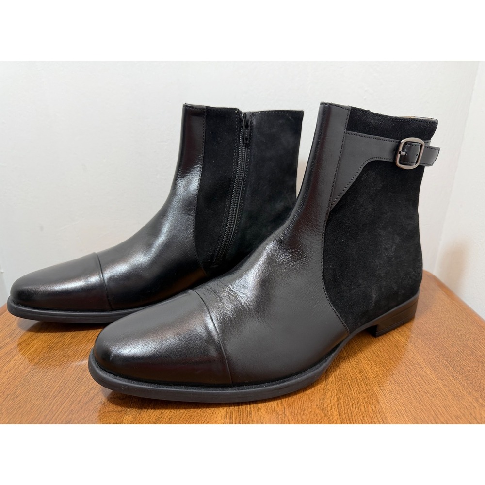 New Carlos Santana Spirit Black Leather Suede Cap Toe Zip Boot Mens Sz 9.5